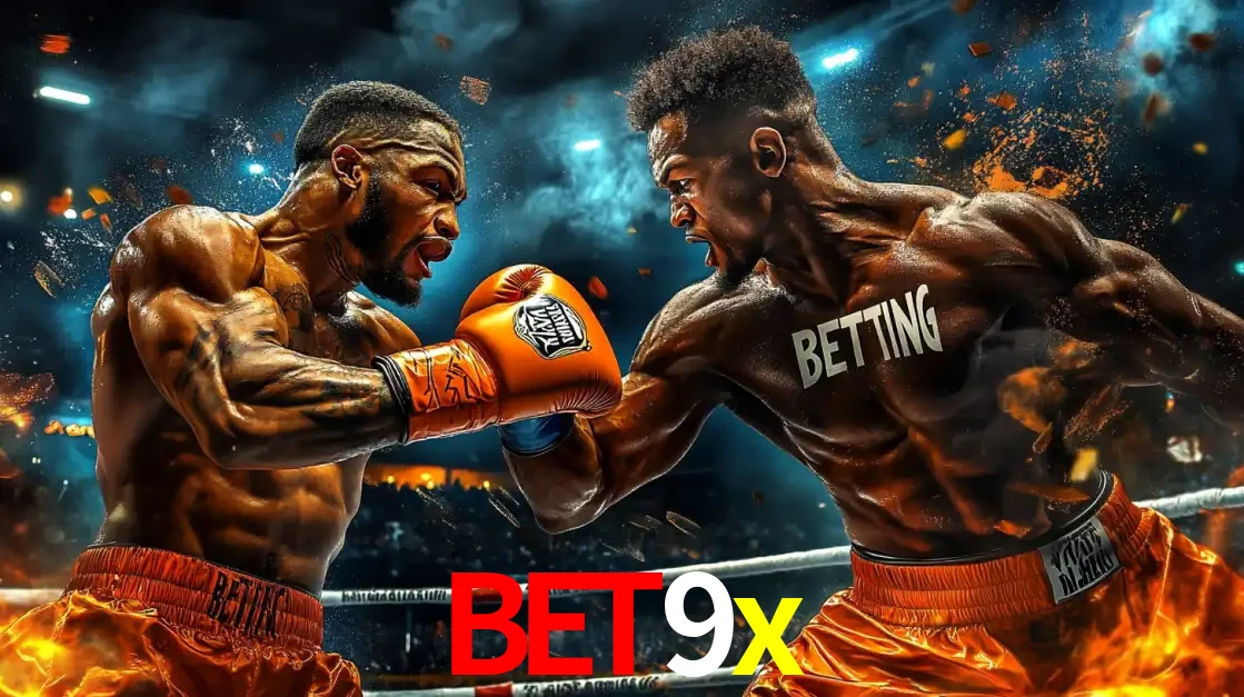 Dois boxeadores em uma luta intensa e explosiva, representando a adrenalina e as oportunidades de apostas em esportes de combate disponíveis na plataforma bet9x.