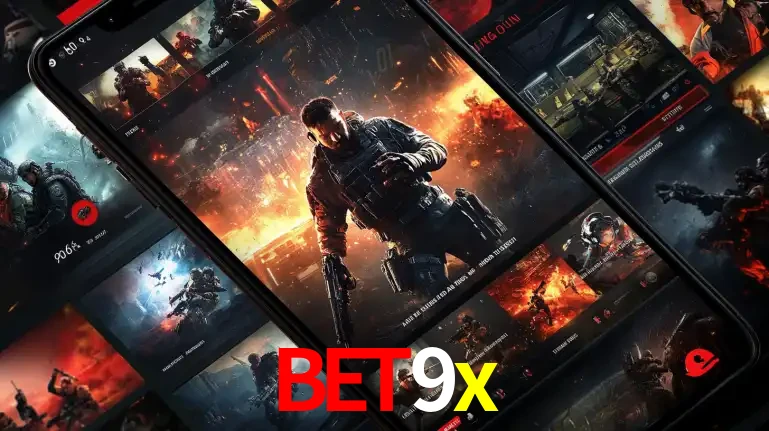 Tela de um celular exibindo uma galeria de jogos de tiro com temática militar, mostrando a variedade de e-sports disponíveis para apostas na plataforma de entretenimento bet9x.